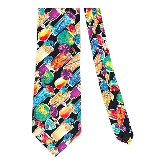 Dem Crazy 100% Cotton Tie Cocktails and Drinks Pattern - Picture 1 of 4